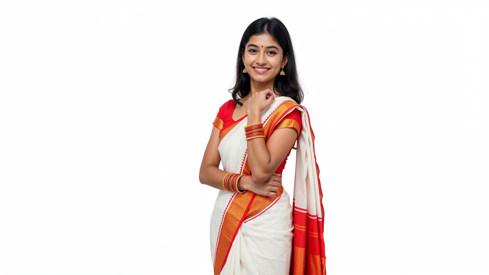 Beautiful Indian Woman Wearing Traditional Saree in Studio Portrait