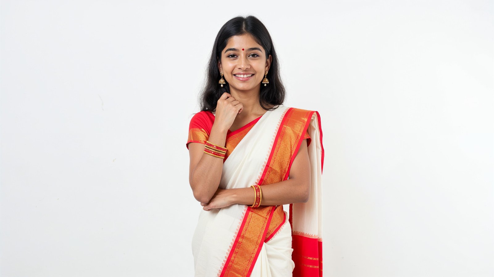 Beautiful Indian Woman Wearing Traditional Saree in Studio Portrait