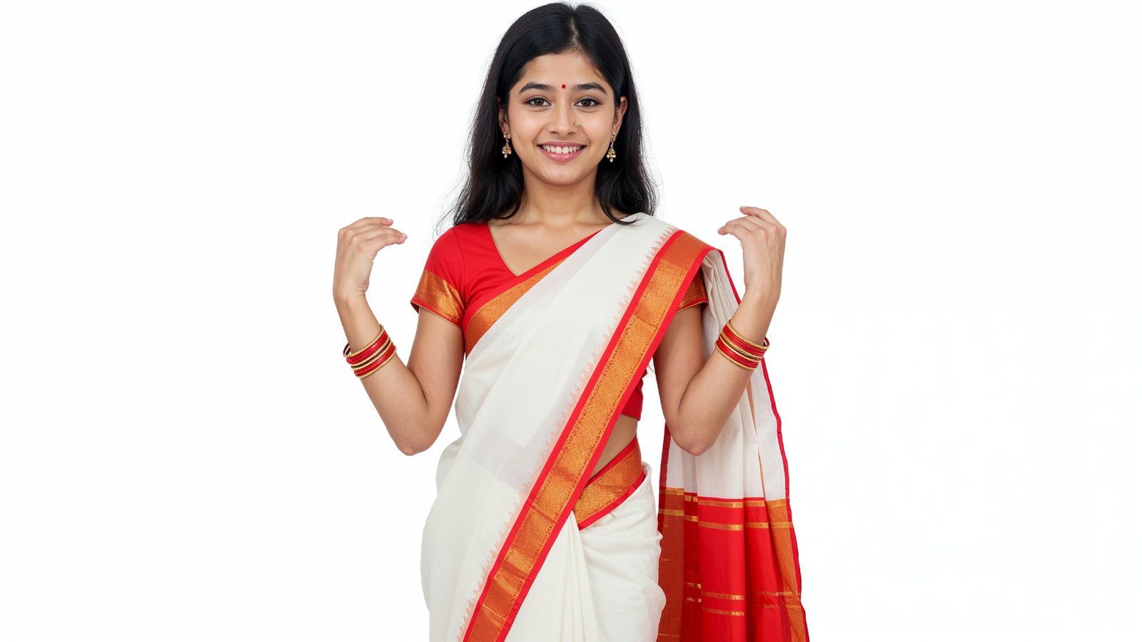 Beautiful Indian Woman Wearing Traditional Saree in Studio Portrait