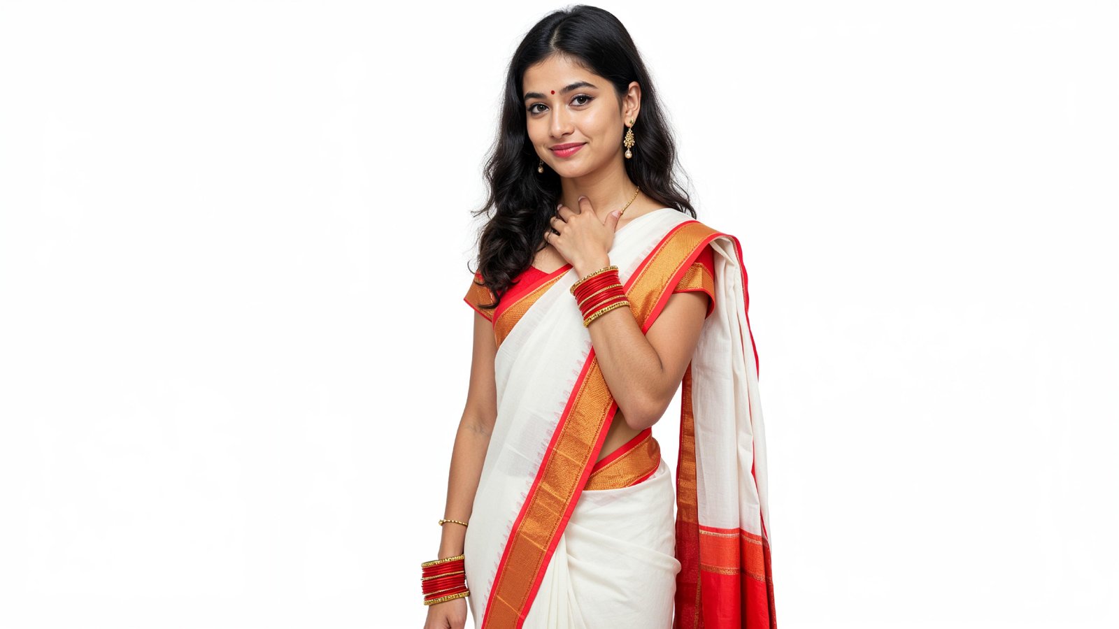 Beautiful Indian Woman Wearing Traditional Saree in Studio Portrait