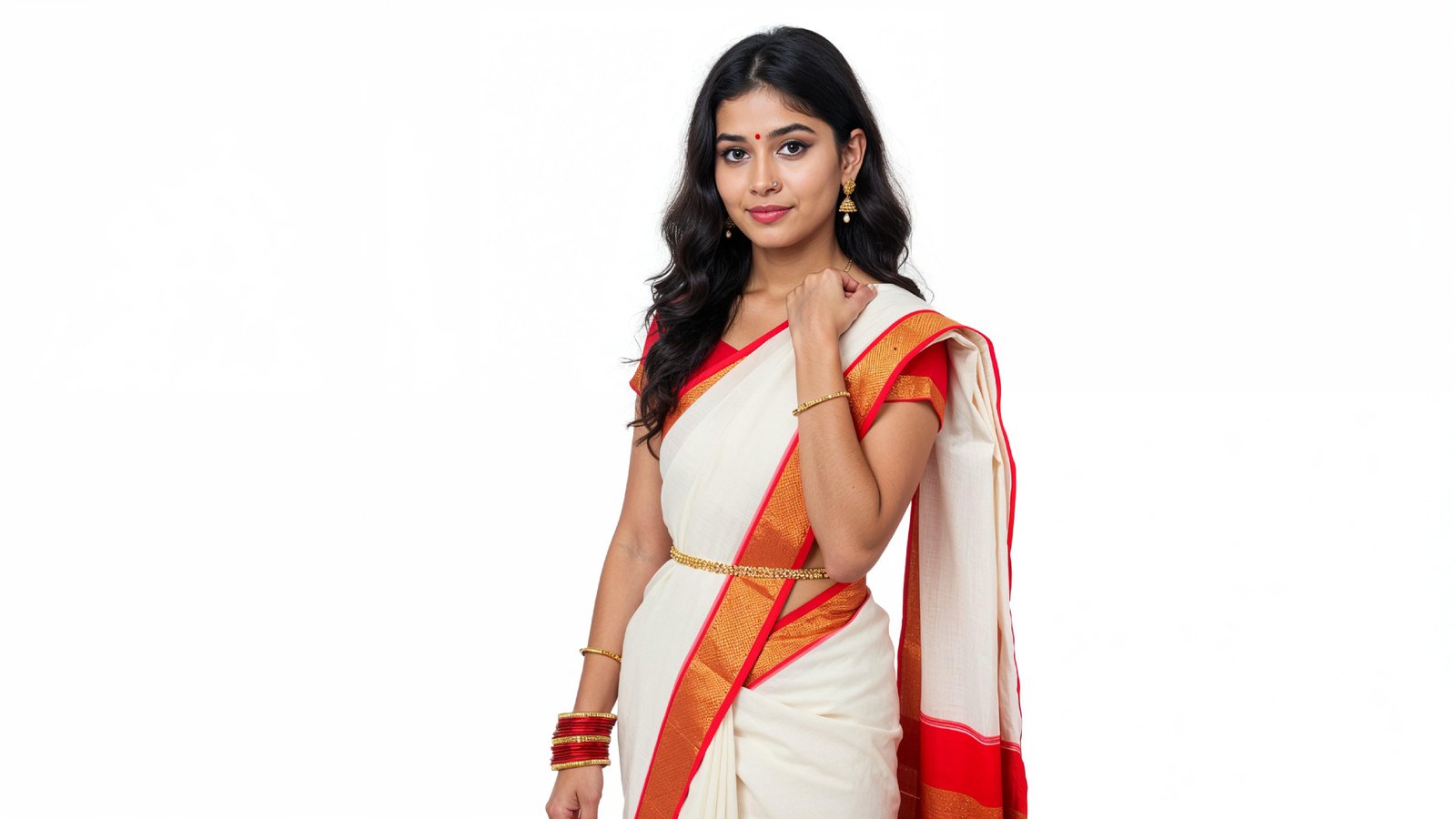 Beautiful Indian Woman Wearing Traditional Saree in Studio Portrait