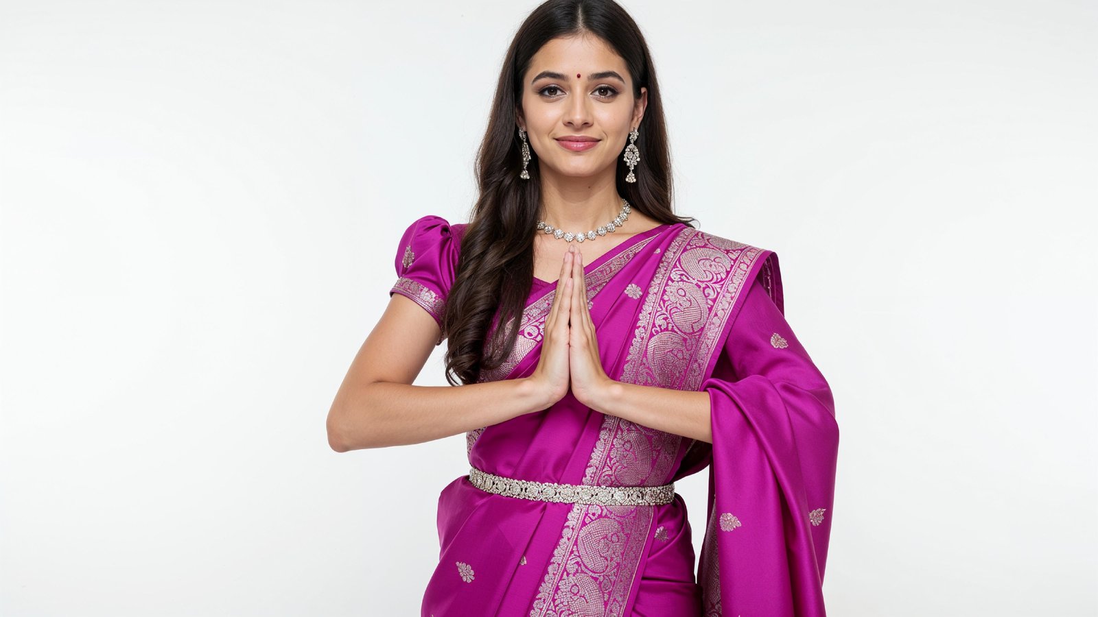 Beautiful Indian Woman Wearing Traditional Saree in Studio Portrait