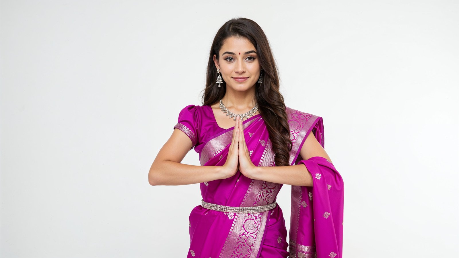Beautiful Indian Woman Wearing Traditional Saree in Studio Portrait