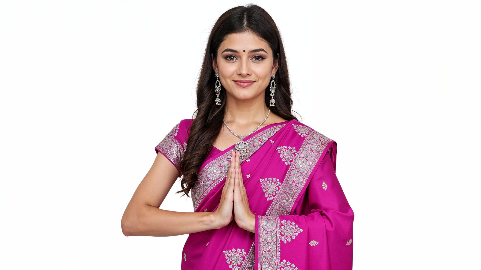 Beautiful Indian Woman Wearing Traditional Saree in Studio Portrait
