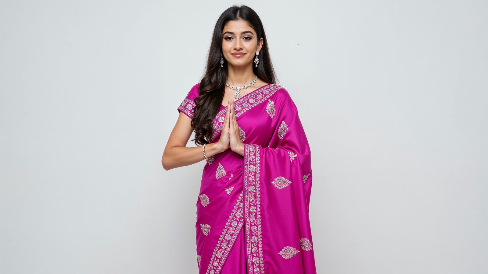 Beautiful Indian Woman Wearing Traditional Saree in Studio Portrait