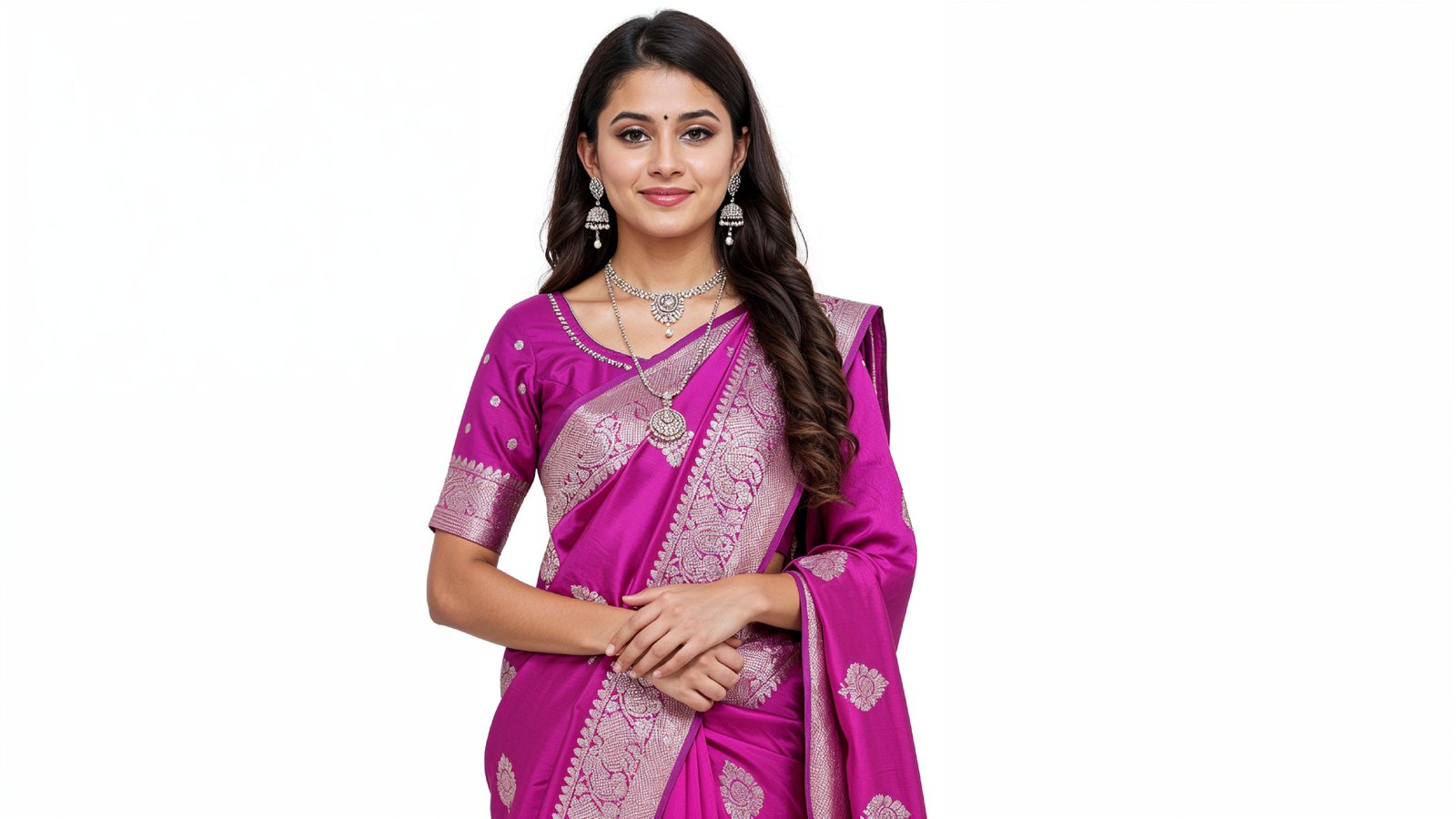 Beautiful Indian Woman Wearing Traditional Saree in Studio Portrait