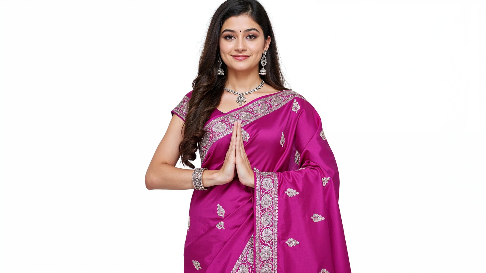 Beautiful Indian Woman Wearing Traditional Saree in Studio Portrait
