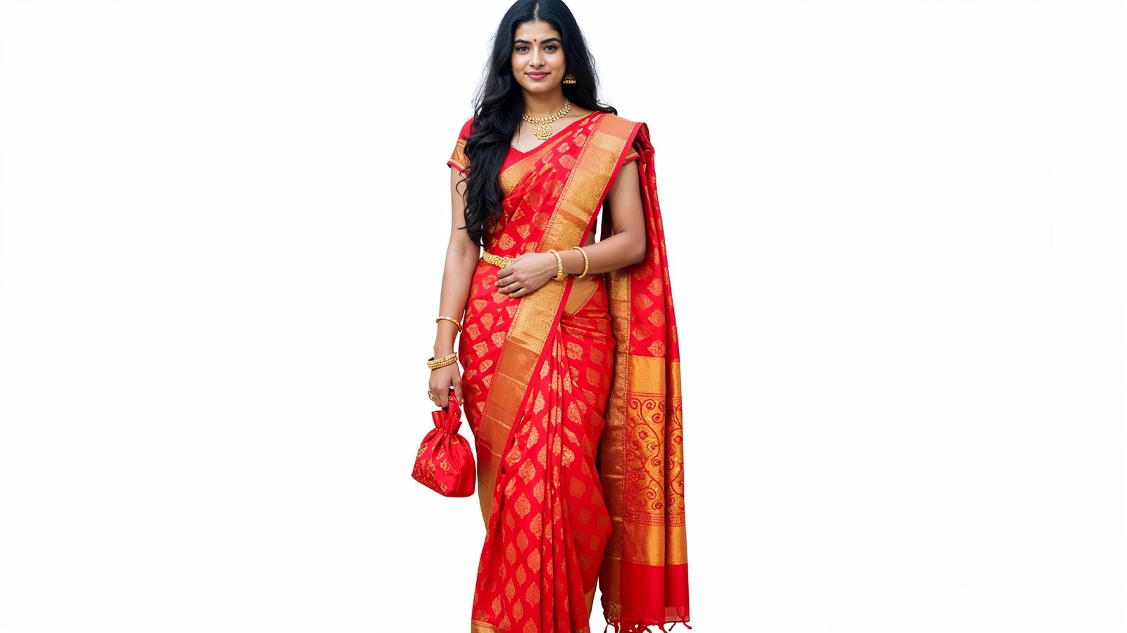 Beautiful Indian Woman Wearing Traditional Saree in Studio Portrait
