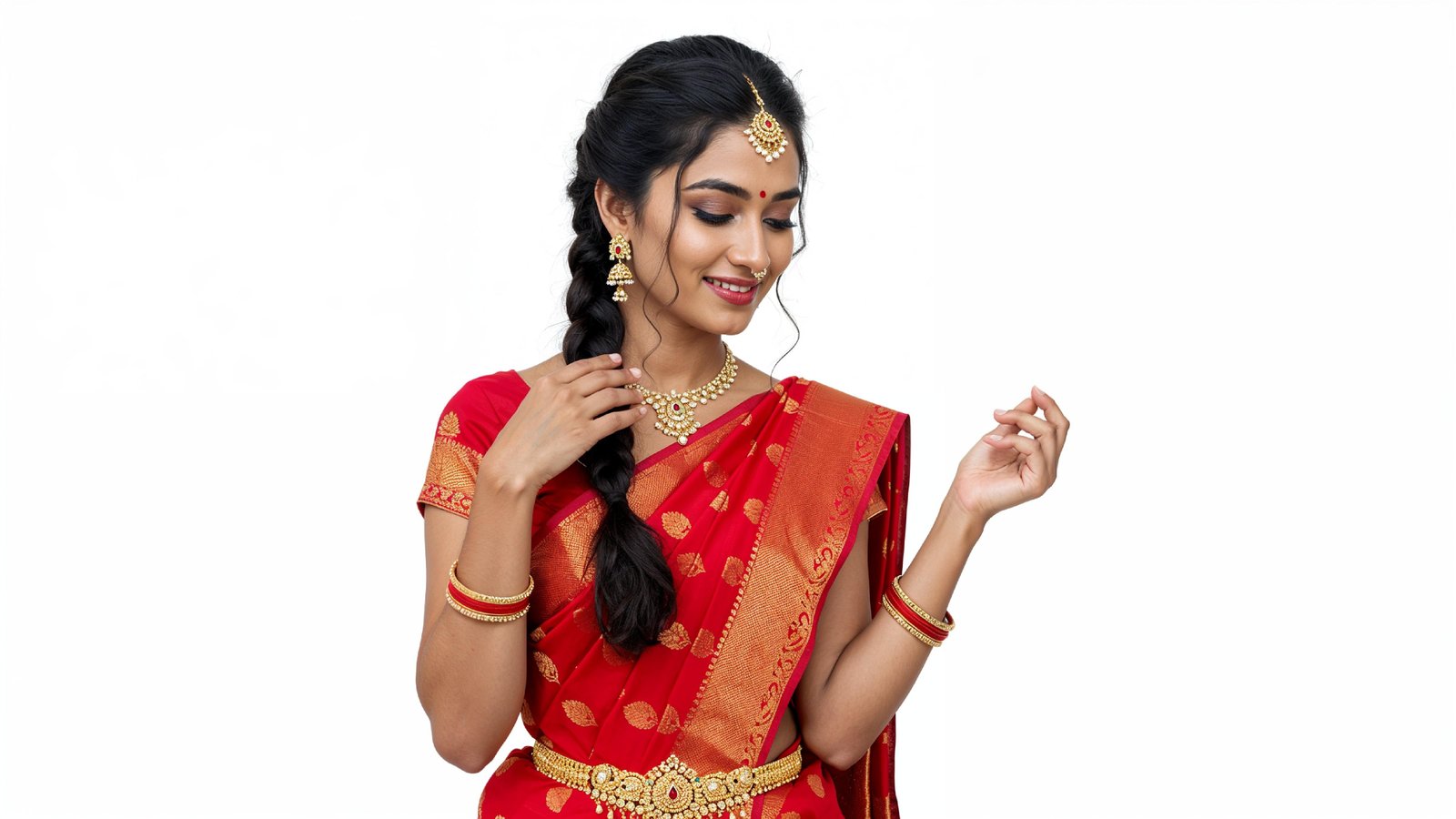 Beautiful Indian Woman Wearing Traditional Saree in Studio Portrait