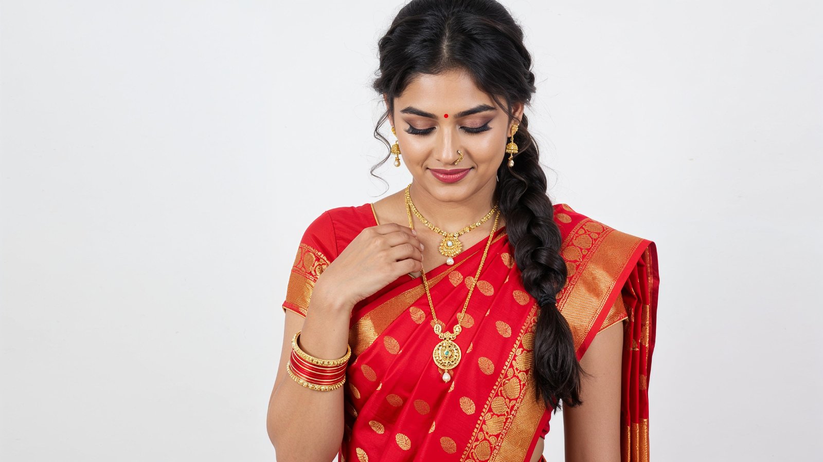 Beautiful Indian Woman Wearing Traditional Saree in Studio Portrait
