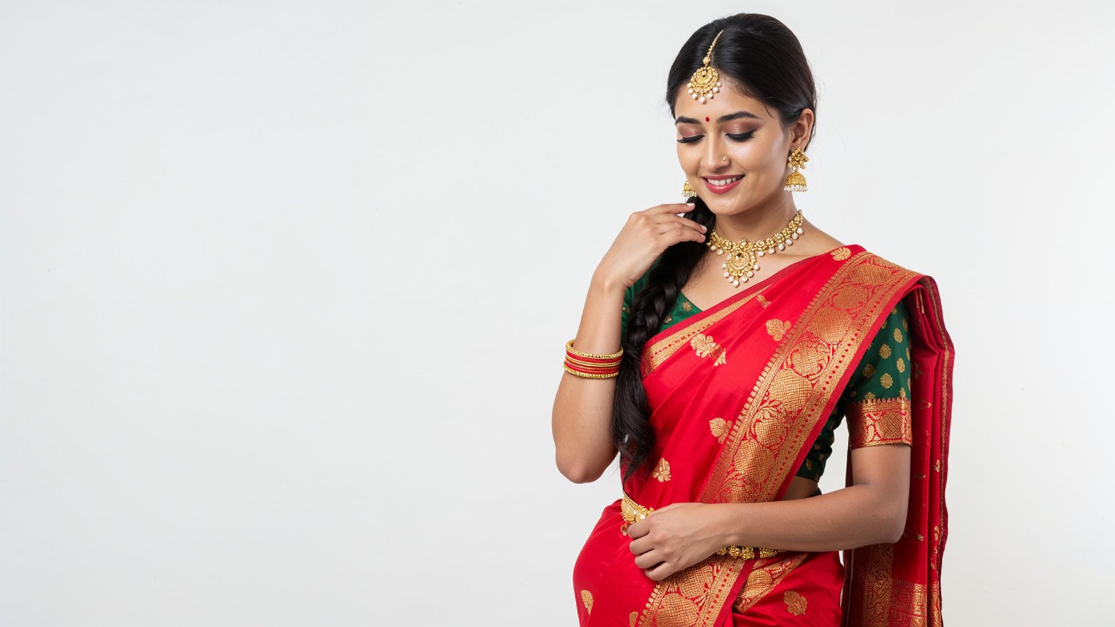 Beautiful Indian Woman Wearing Traditional Saree in Studio Portrait