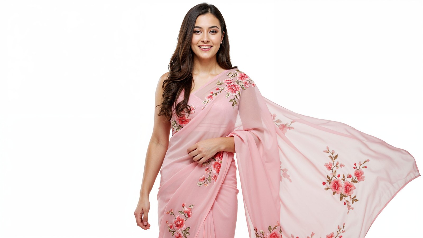 Beautiful Indian Woman Wearing Traditional Saree in Studio Portrait