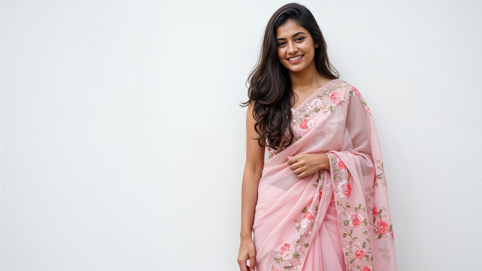 Beautiful Indian Woman Wearing Traditional Saree in Studio Portrait