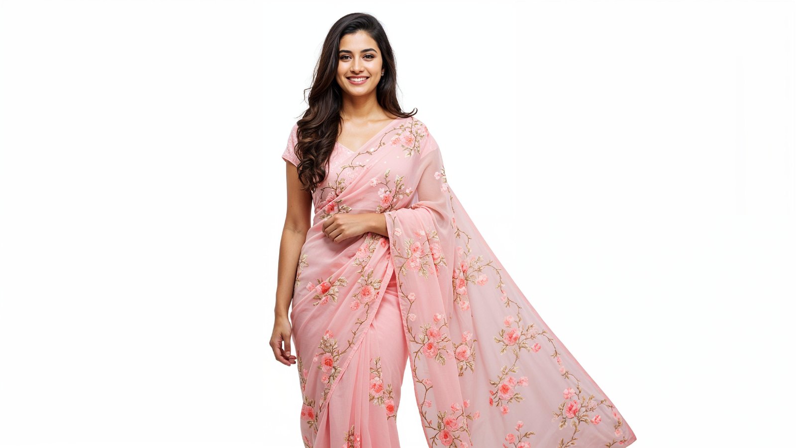 Beautiful Indian Woman Wearing Traditional Saree in Studio Portrait