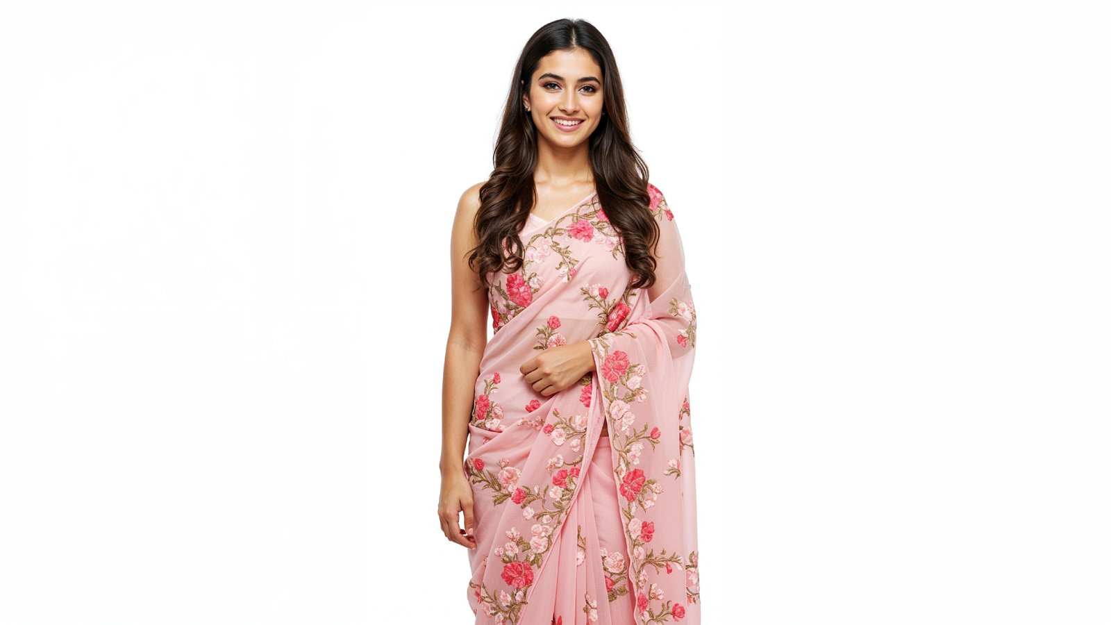 Beautiful Indian Woman Wearing Traditional Saree in Studio Portrait