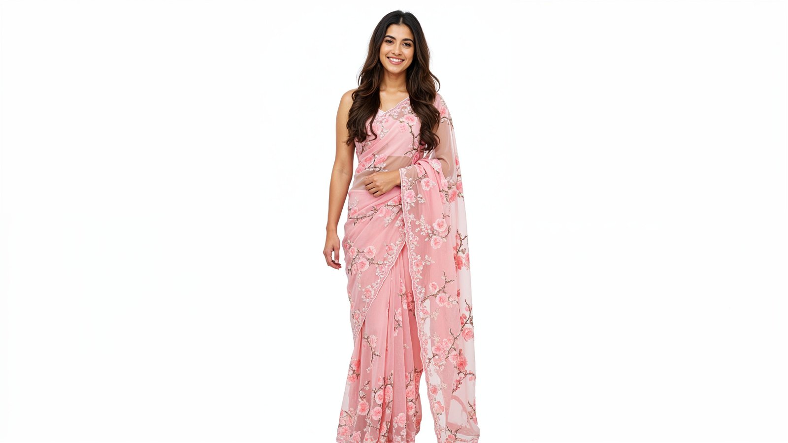 Beautiful Indian Woman Wearing Traditional Saree in Studio Portrait