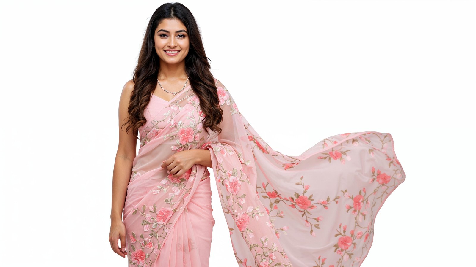 Beautiful Indian Woman Wearing Traditional Saree in Studio Portrait