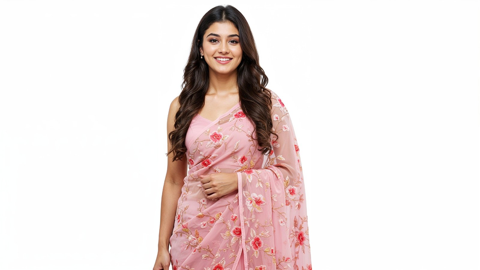 Beautiful Indian Woman Wearing Traditional Saree in Studio Portrait