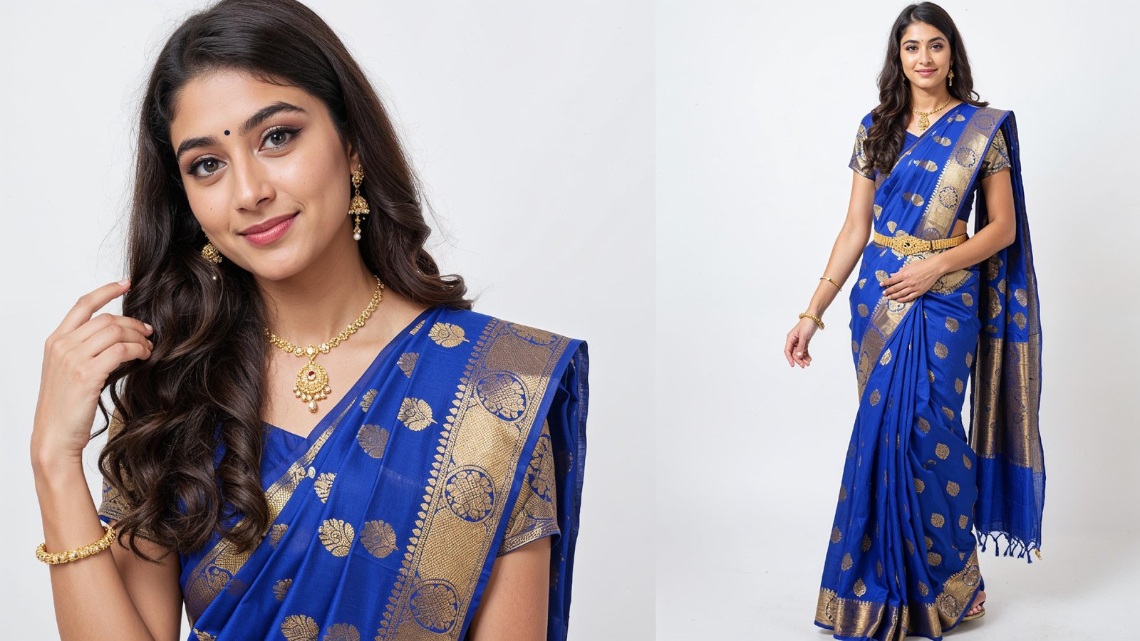 Beautiful Indian Woman Wearing Traditional Saree in Studio Portrait