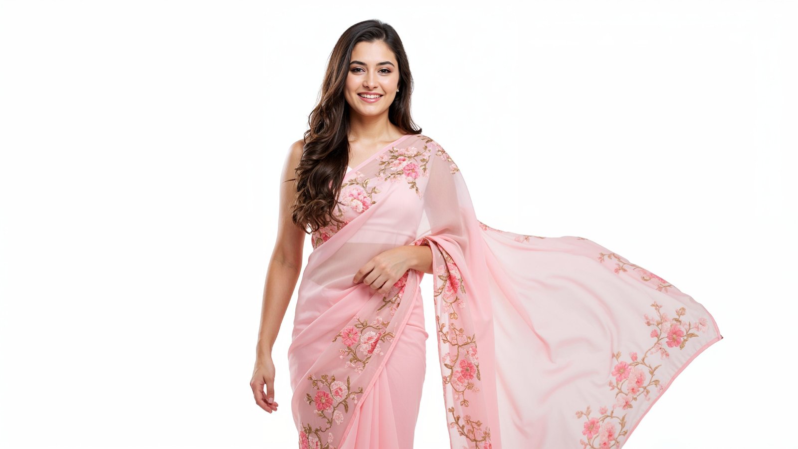 Beautiful Indian Woman Wearing Traditional Saree in Studio Portrait