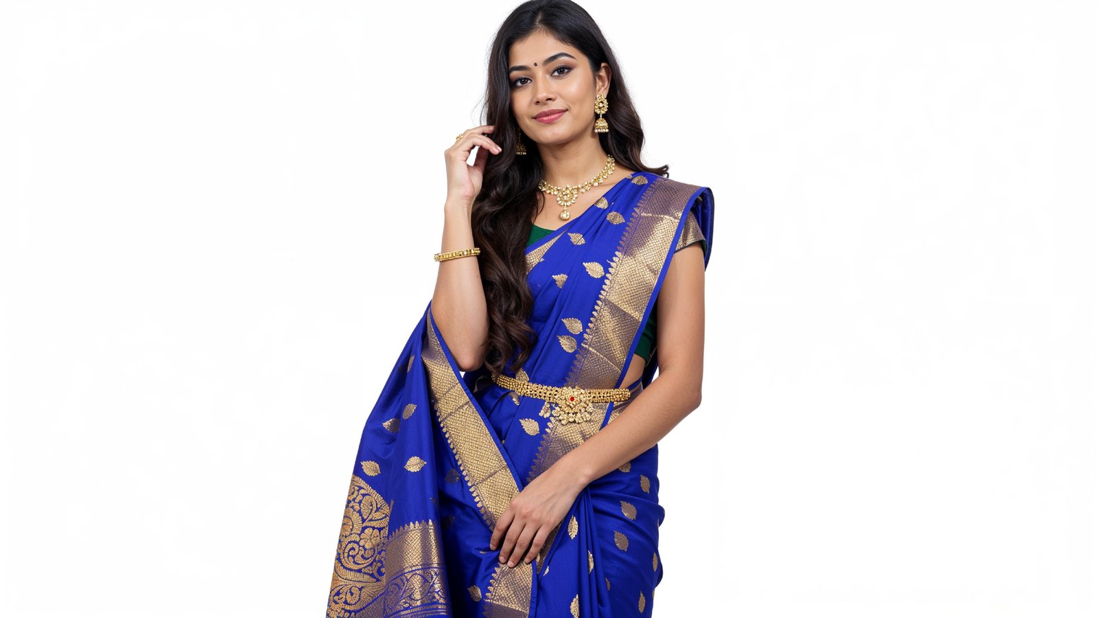 Beautiful Indian Woman Wearing Traditional Saree in Studio Portrait