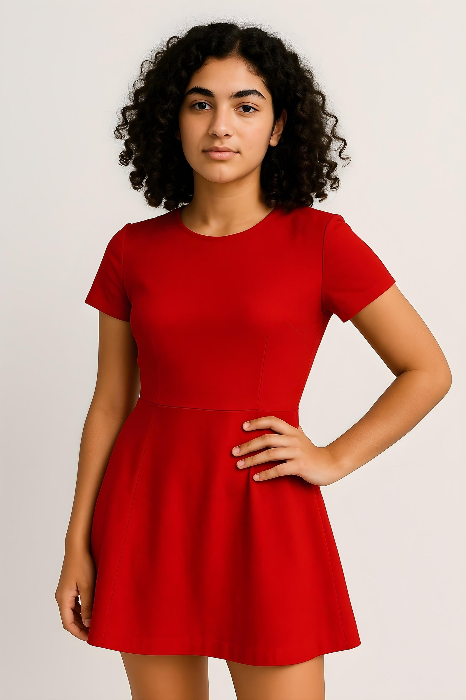 Beautiful Young Woman Wearing Elegant Red Dress Isolated on White Background