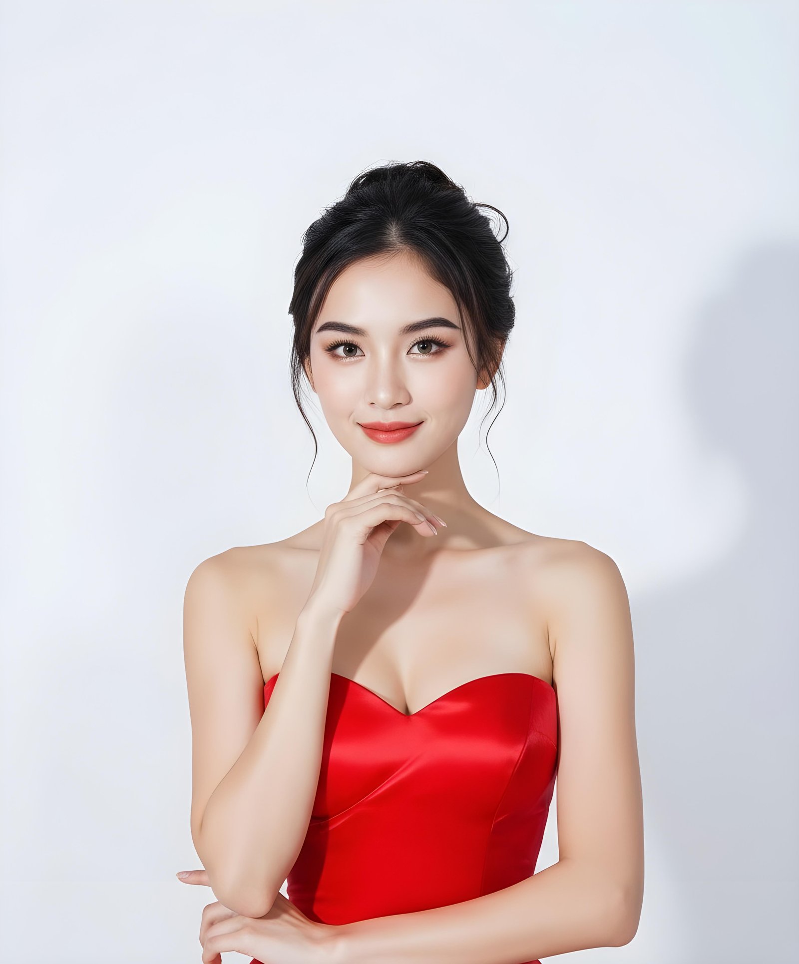 Beautiful Young Woman Wearing Elegant Red Dress Isolated on White Background