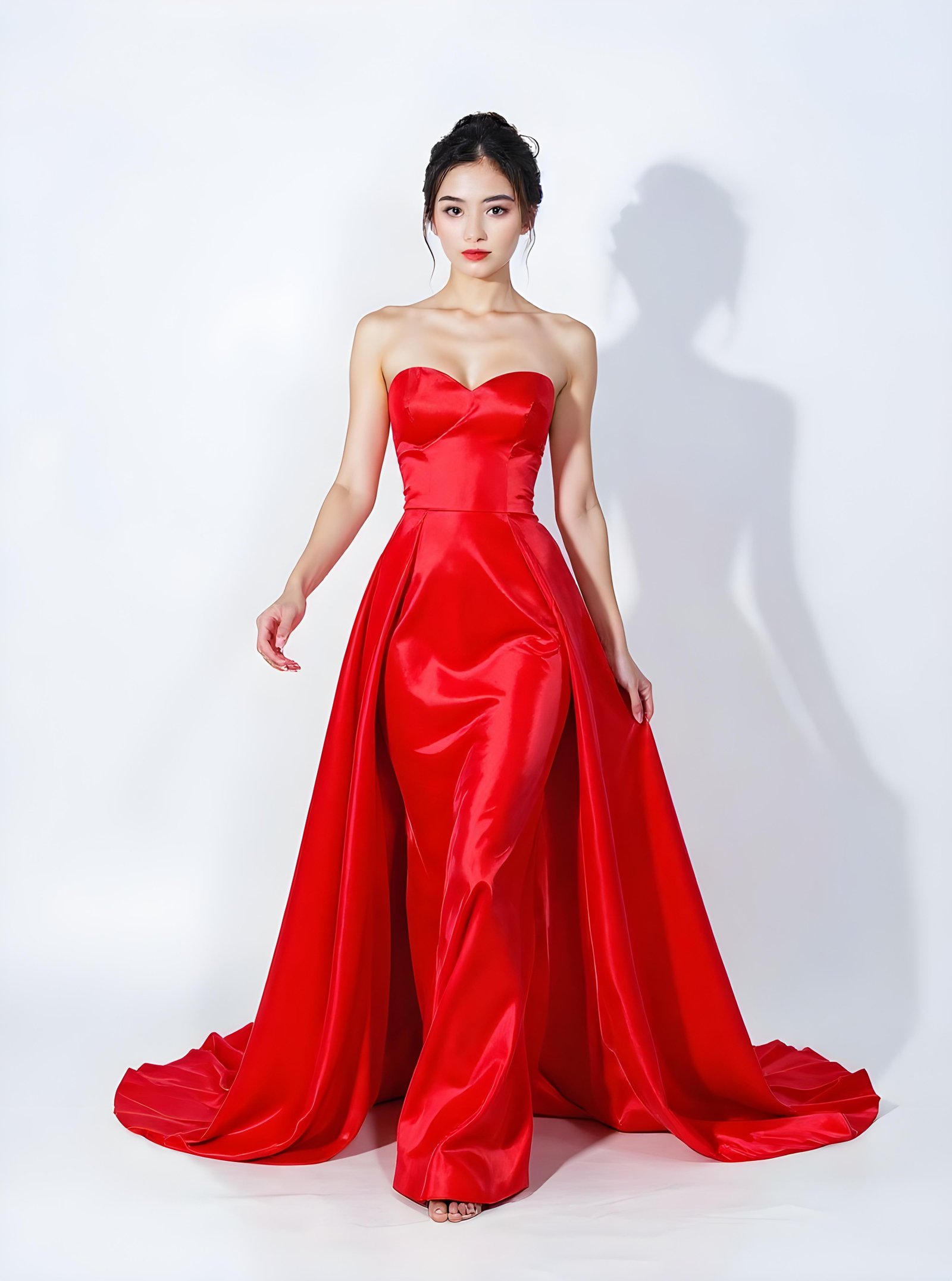 Beautiful Young Woman Wearing Elegant Red Dress Isolated on White Background