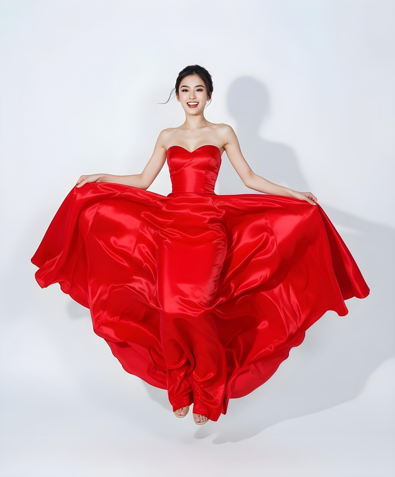 Beautiful Young Woman Wearing Elegant Red Dress Isolated on White Background