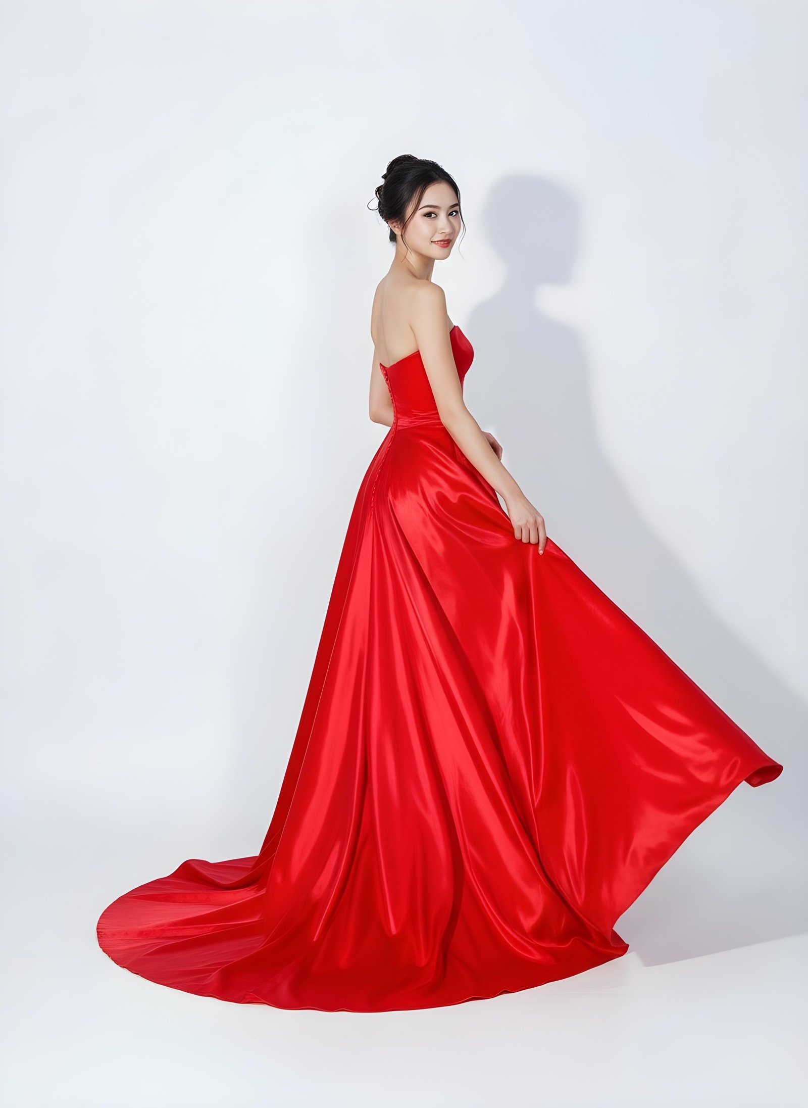 Beautiful Young Woman Wearing Elegant Red Dress Isolated on White Background