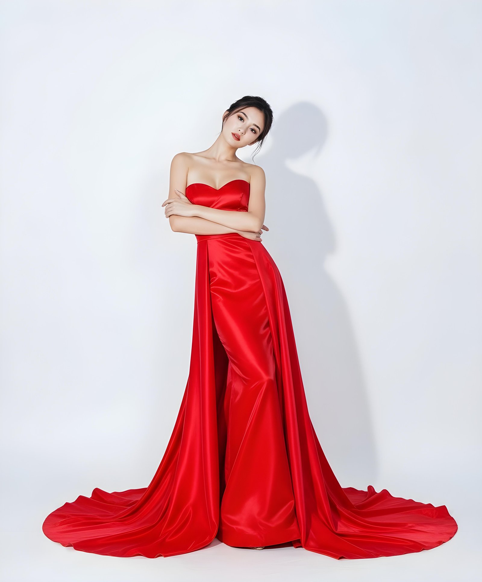 Beautiful Young Woman Wearing Elegant Red Dress Isolated on White Background