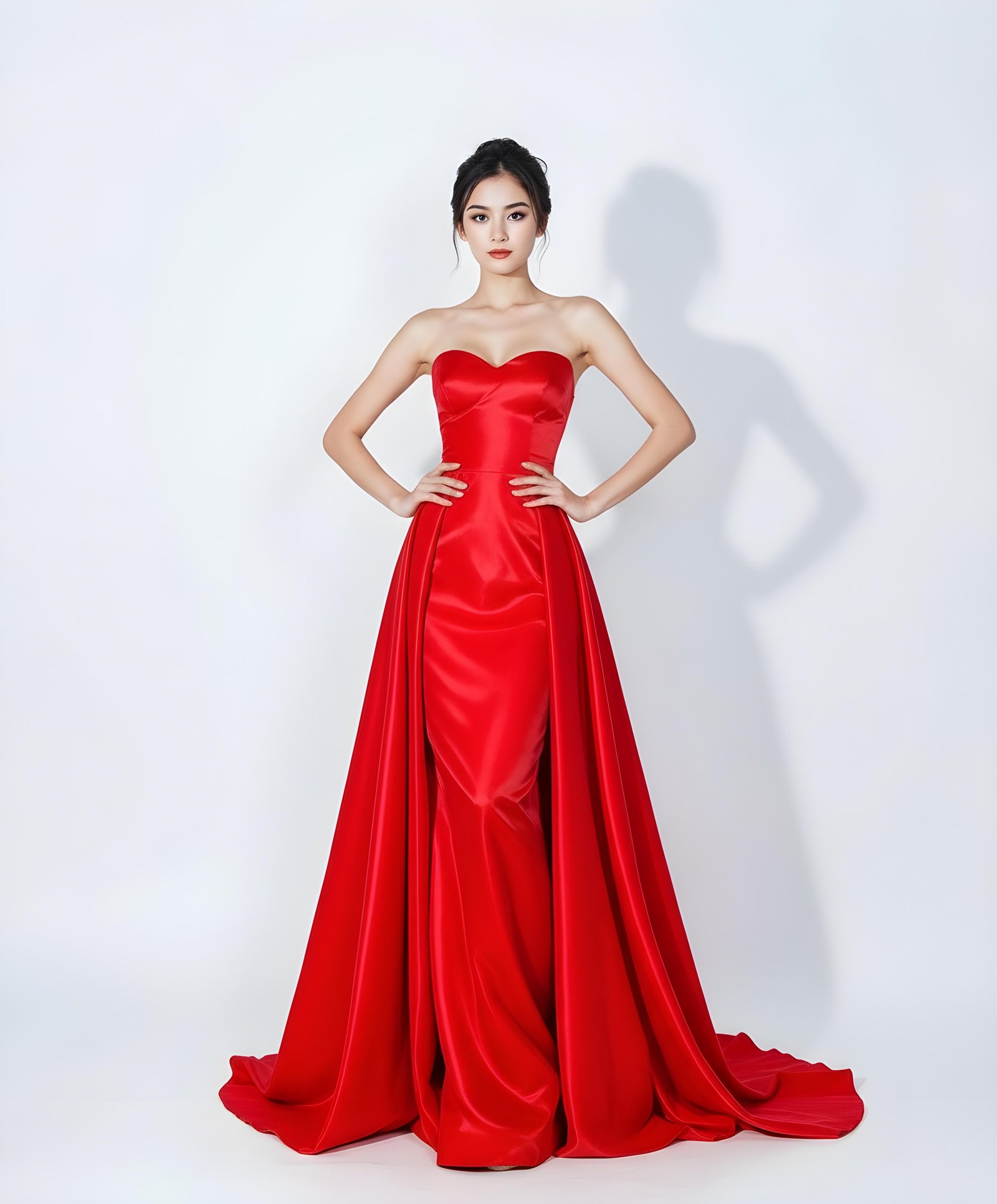 Beautiful Young Woman Wearing Elegant Red Dress Isolated on White Background