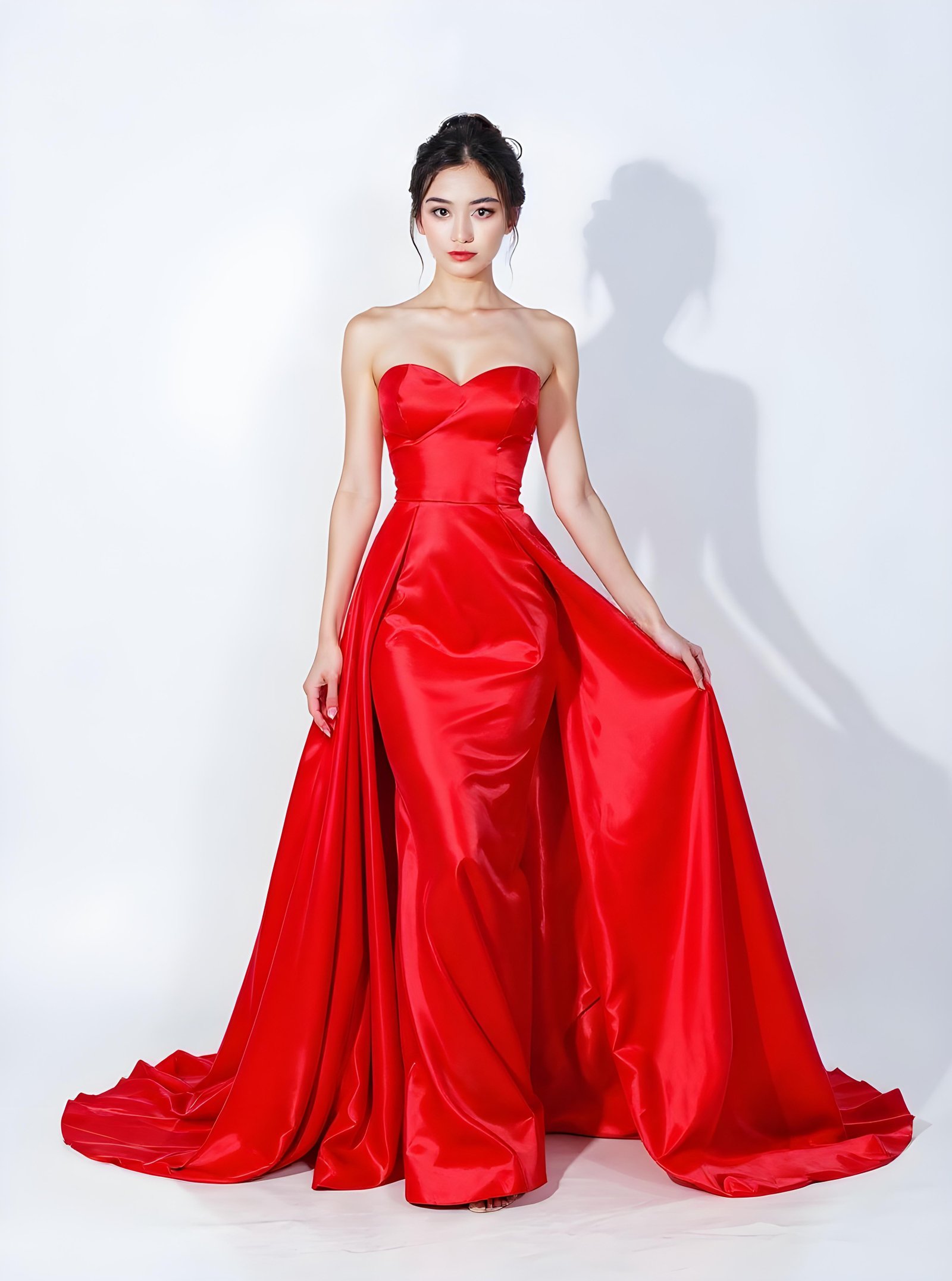 Beautiful Young Woman Wearing Elegant Red Dress Isolated on White Background