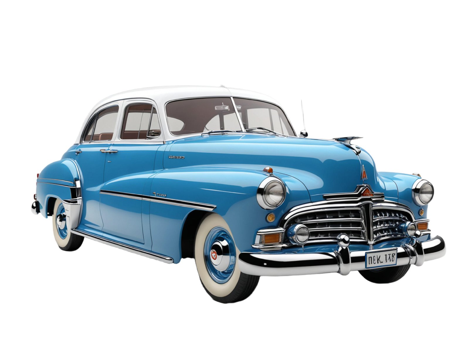 Classic Blue Vintage Sedan Car Isolated on White Background