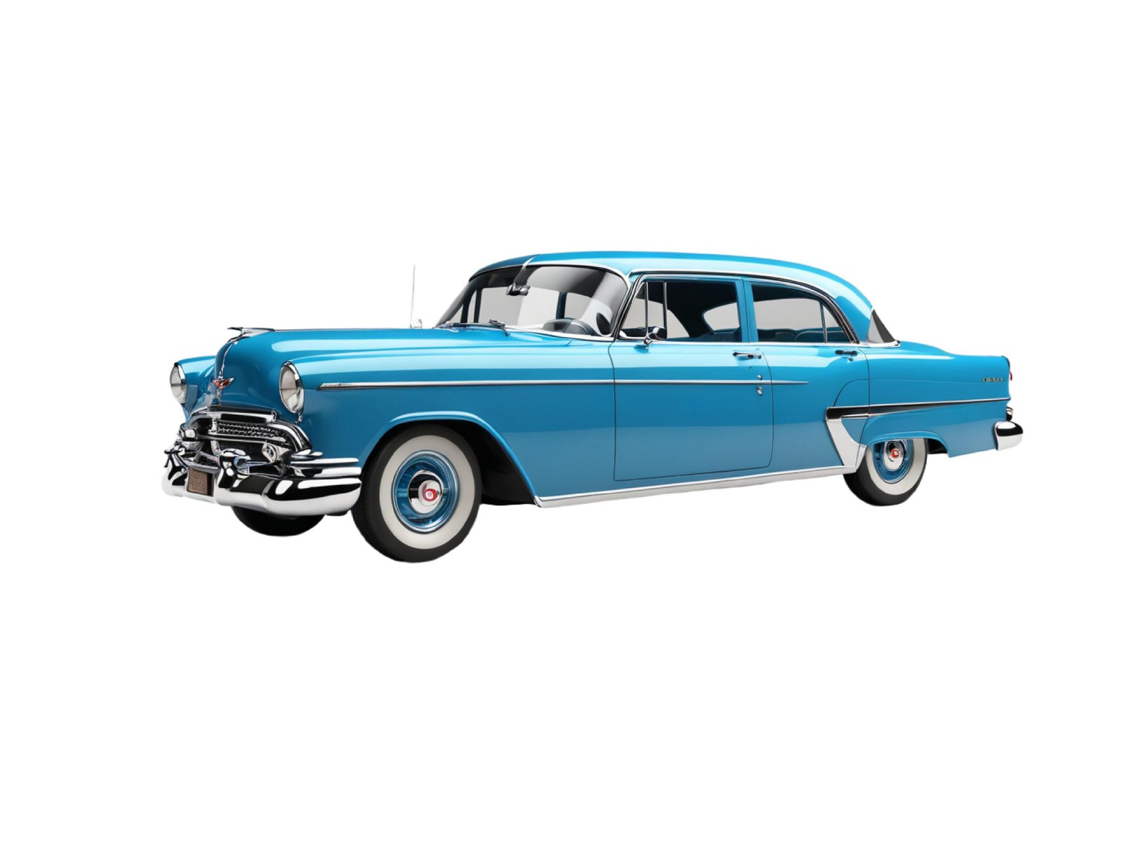 Classic Blue Vintage Sedan Car Isolated on White Background