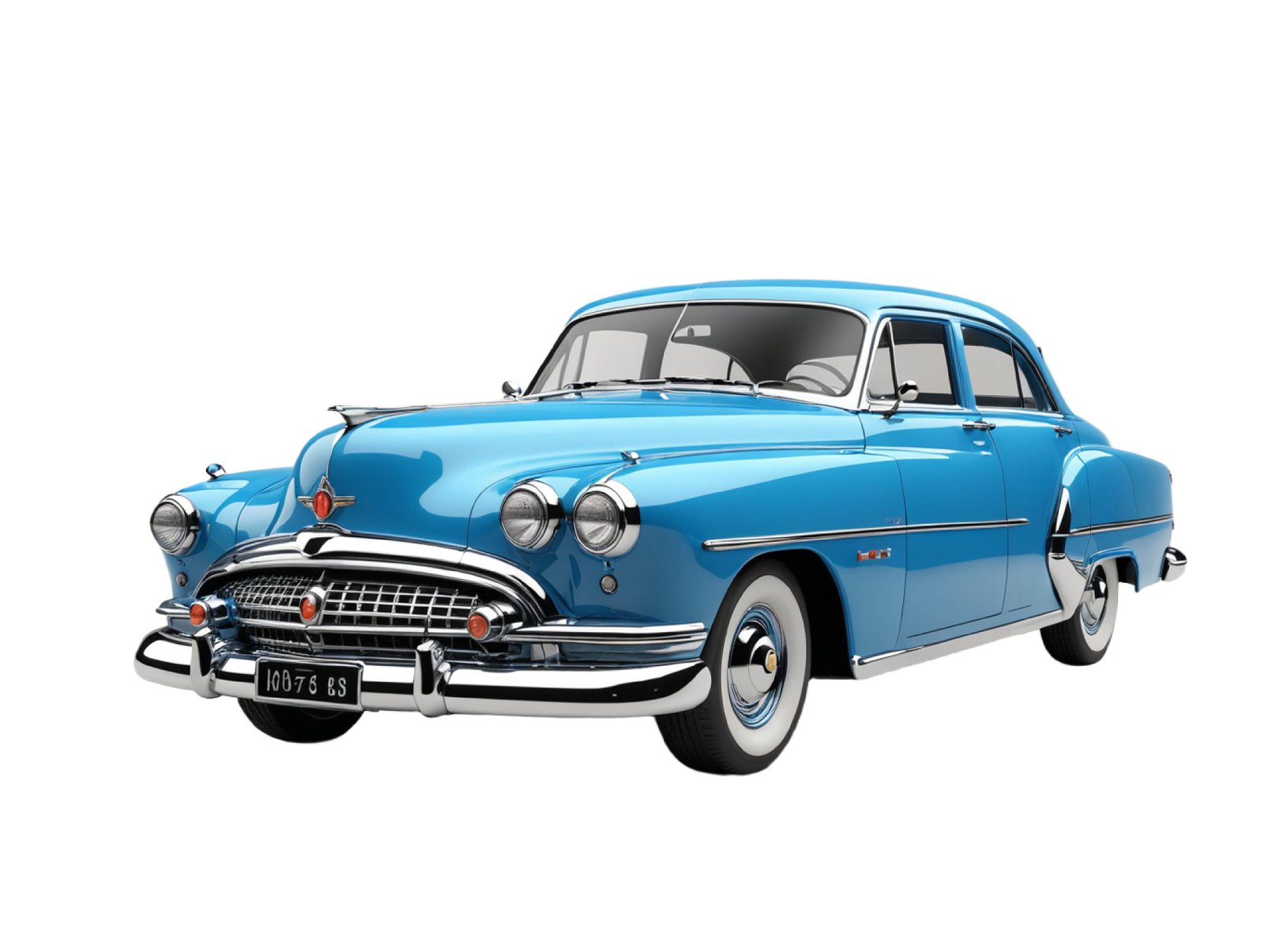 Classic Blue Vintage Sedan Car Isolated on White Background