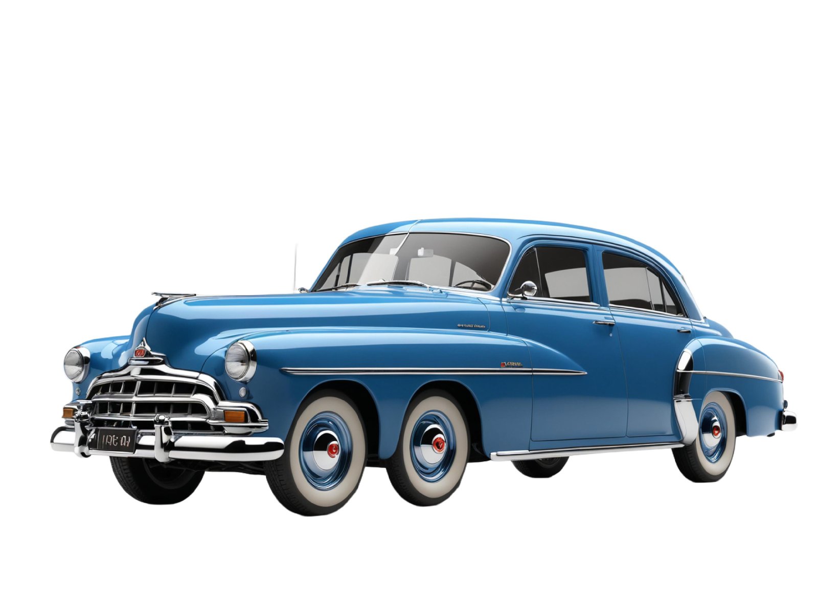 Classic Blue Vintage Sedan Car Isolated on White Background