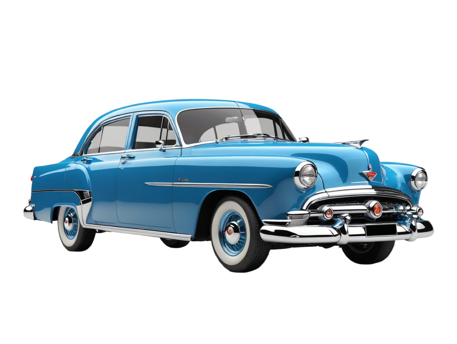 Classic Blue Vintage Sedan Car Isolated on White Background