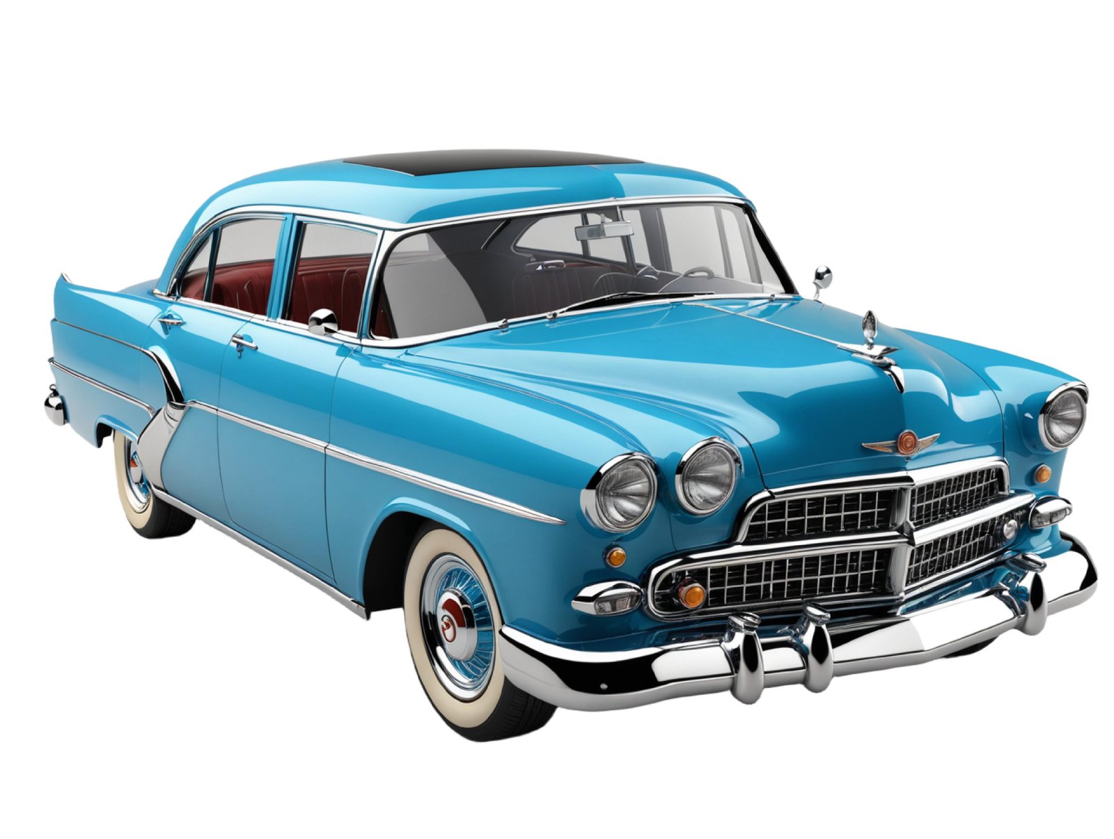 Classic Blue Vintage Sedan Car Isolated on White Background