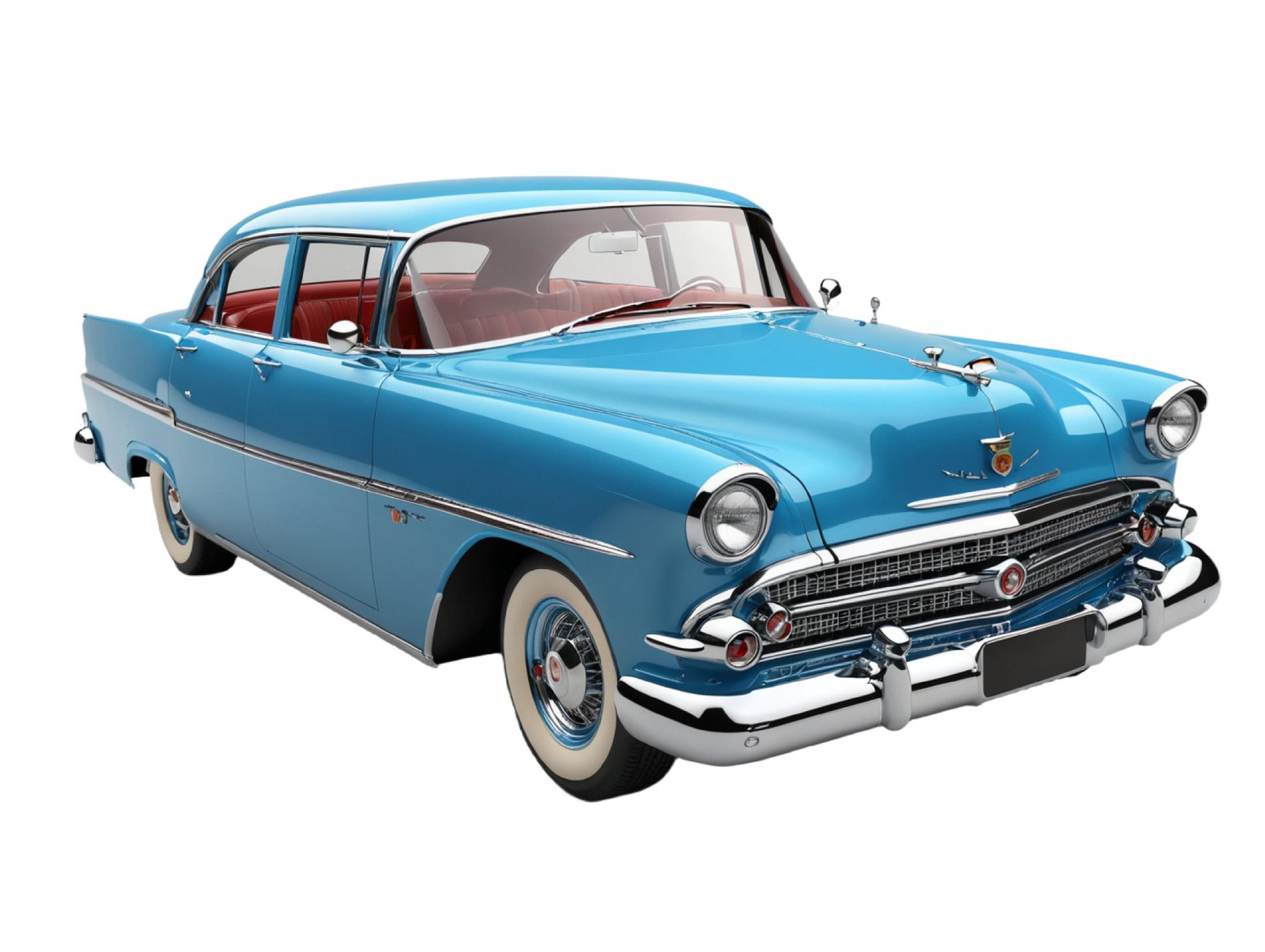 Classic Blue Vintage Sedan Car Isolated on White Background