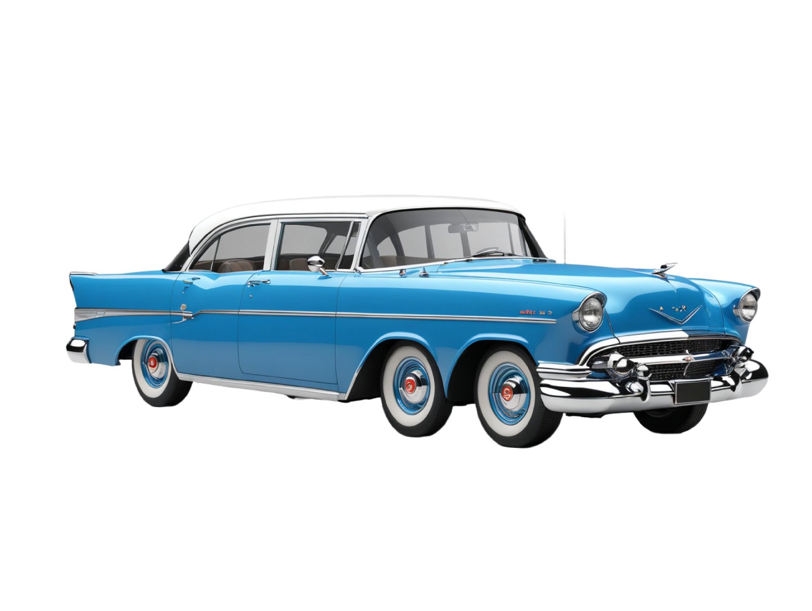 Classic Blue Vintage Sedan Car Isolated on White Background