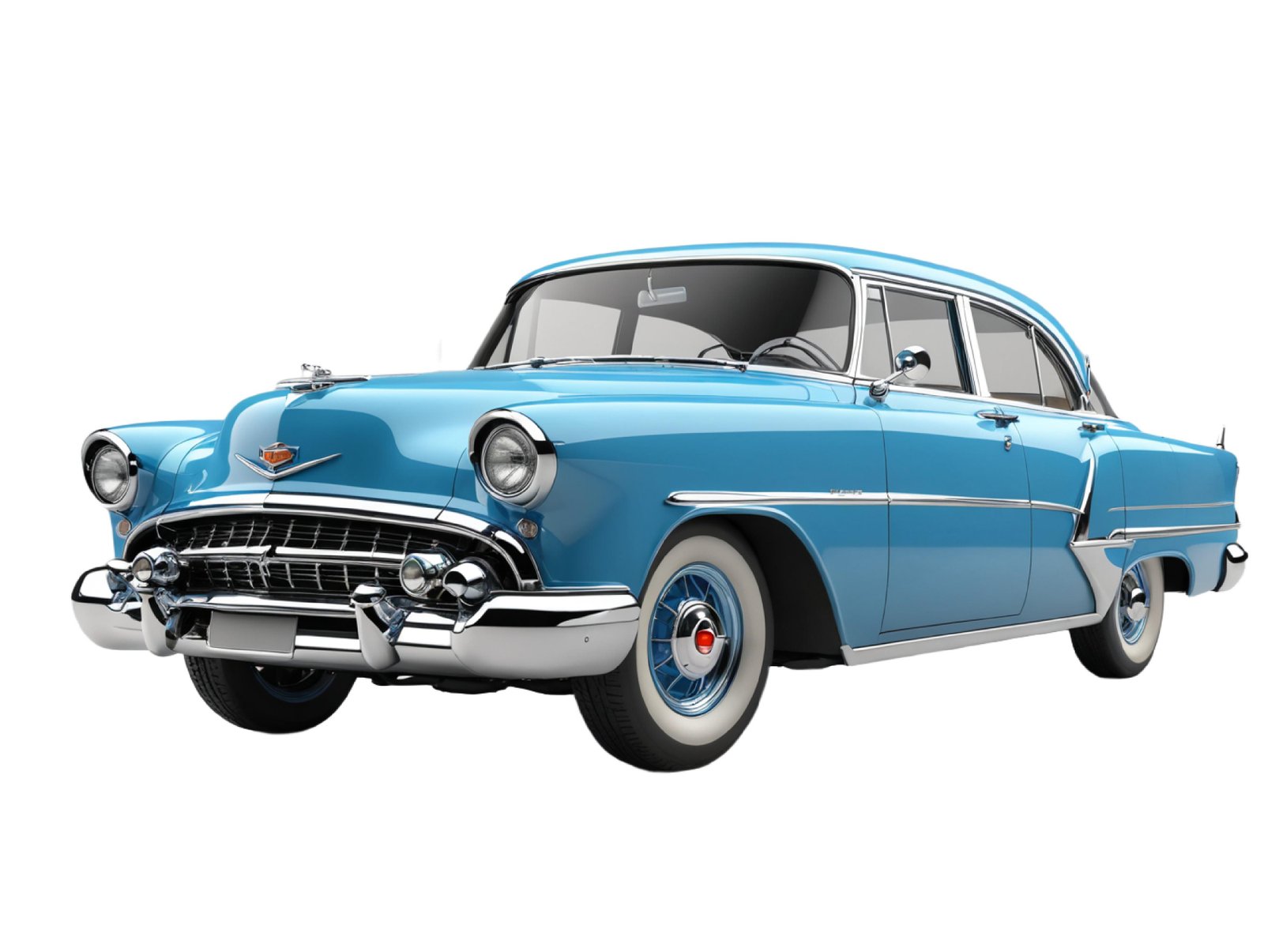 Classic Blue Vintage Sedan Car Isolated on White Background