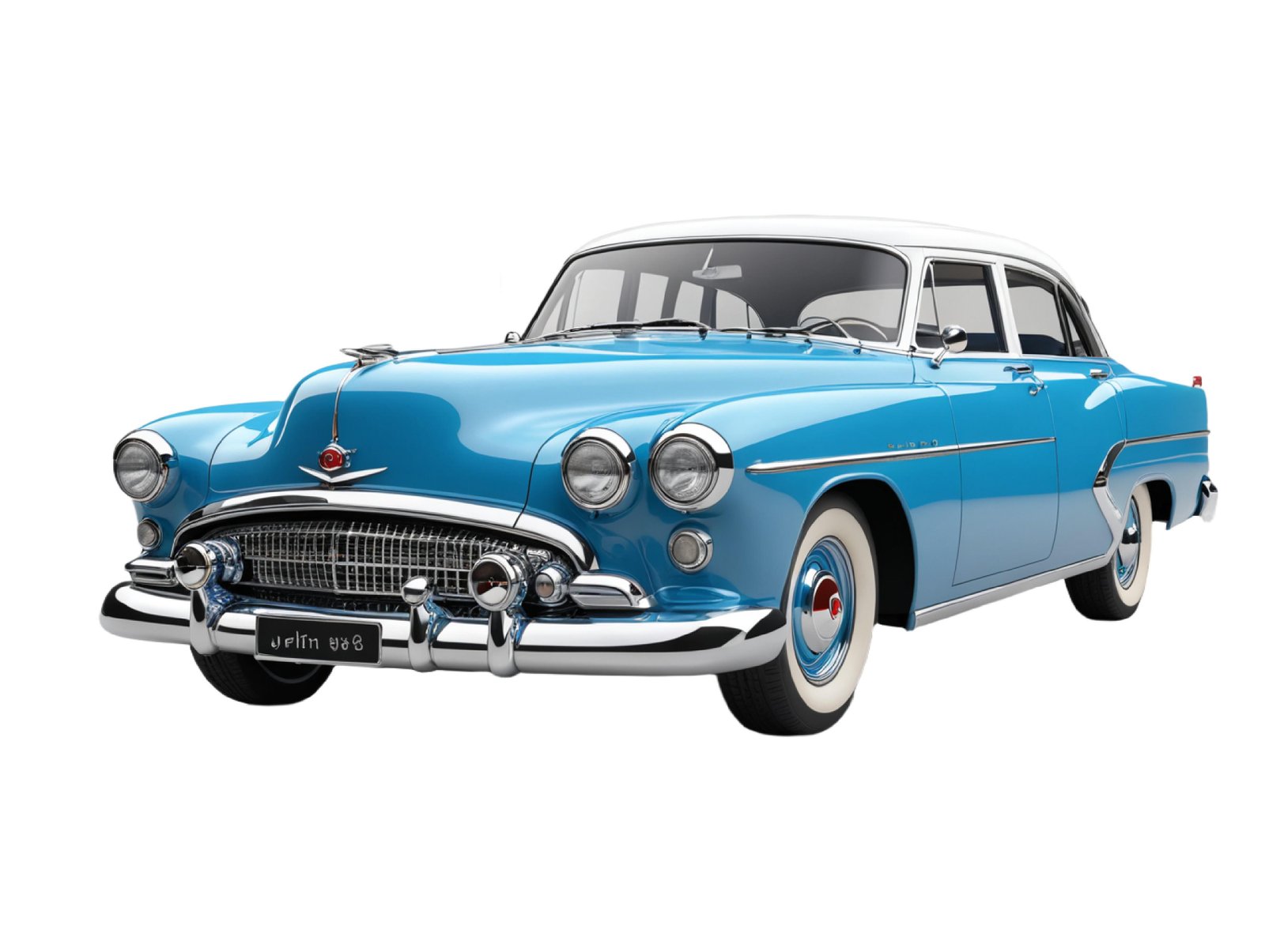 Classic Blue Vintage Sedan Car Isolated on White Background