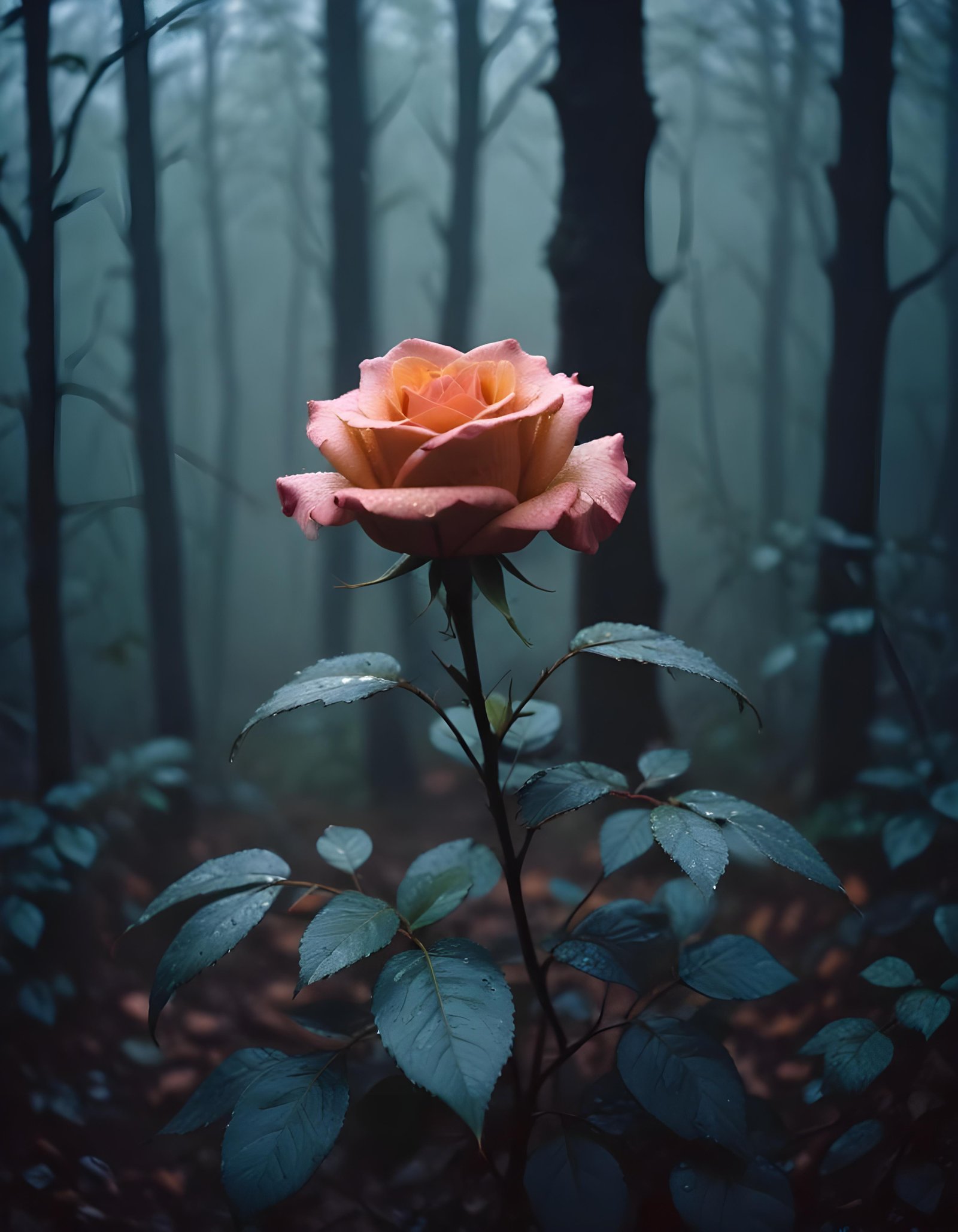 Dark Romantic Rose Flower Artwork with Dramatic Lighting and Moody Background