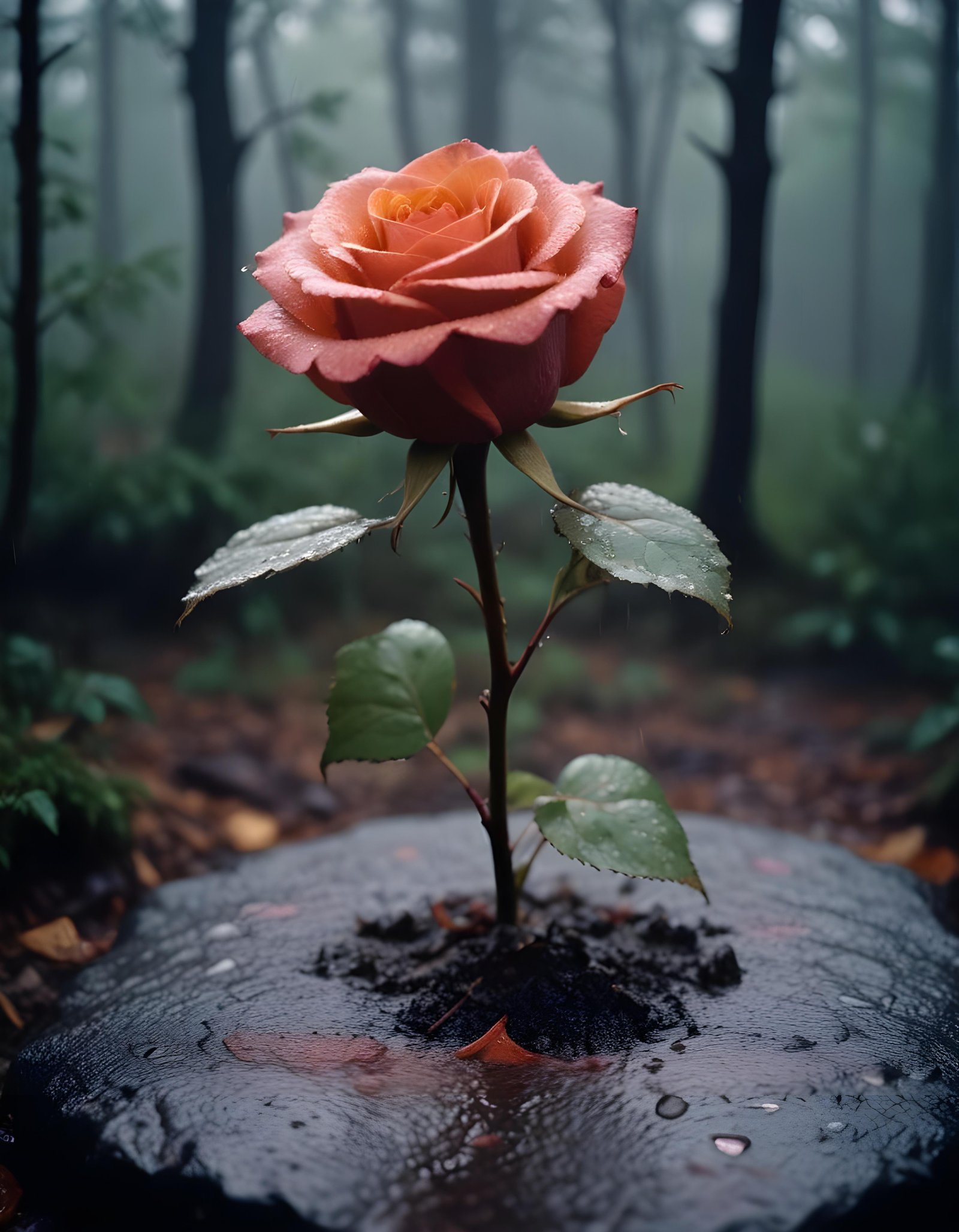 Dark Romantic Rose Flower Artwork with Dramatic Lighting and Moody Background