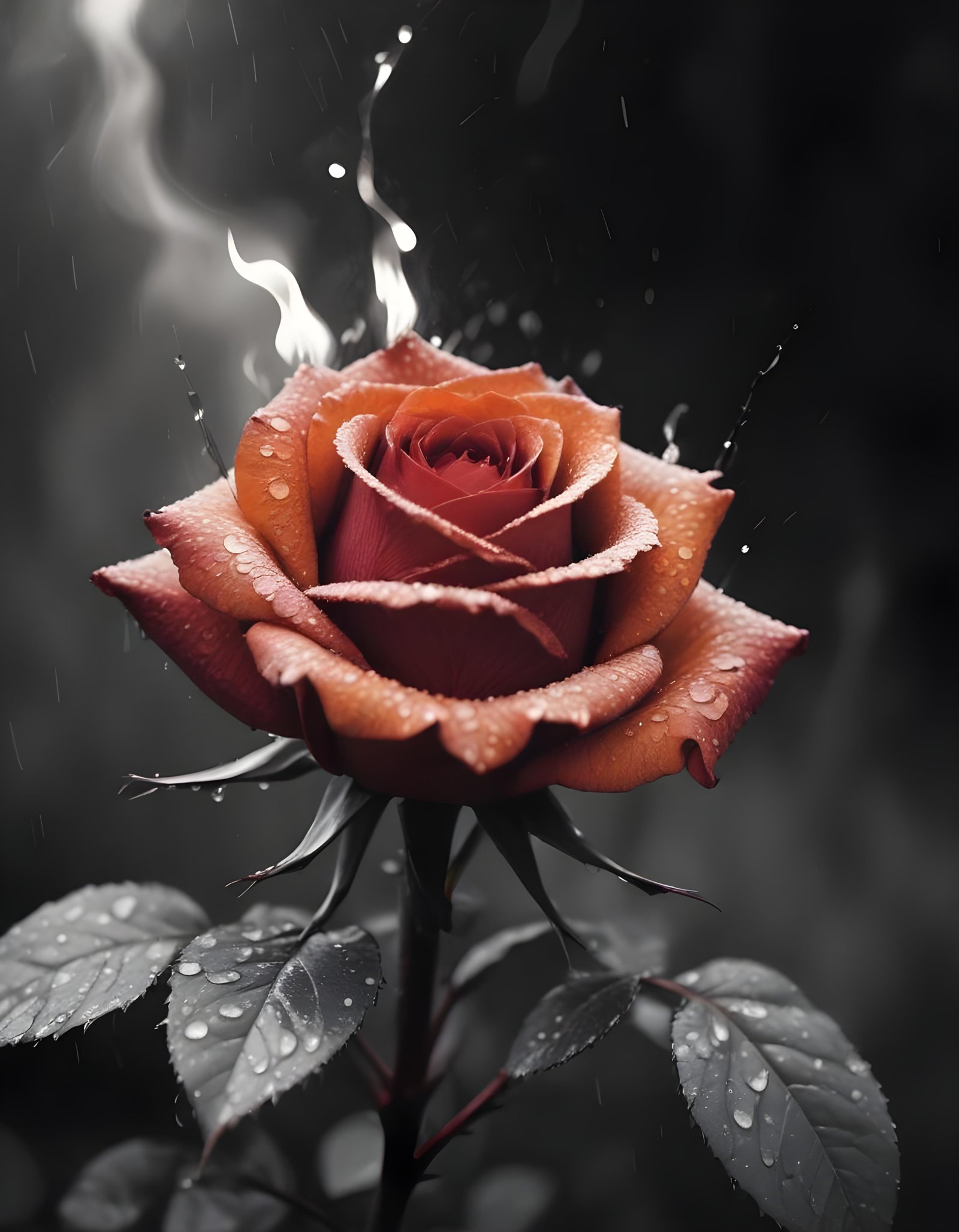 Dark Romantic Rose Flower Artwork with Dramatic Lighting and Moody Background
