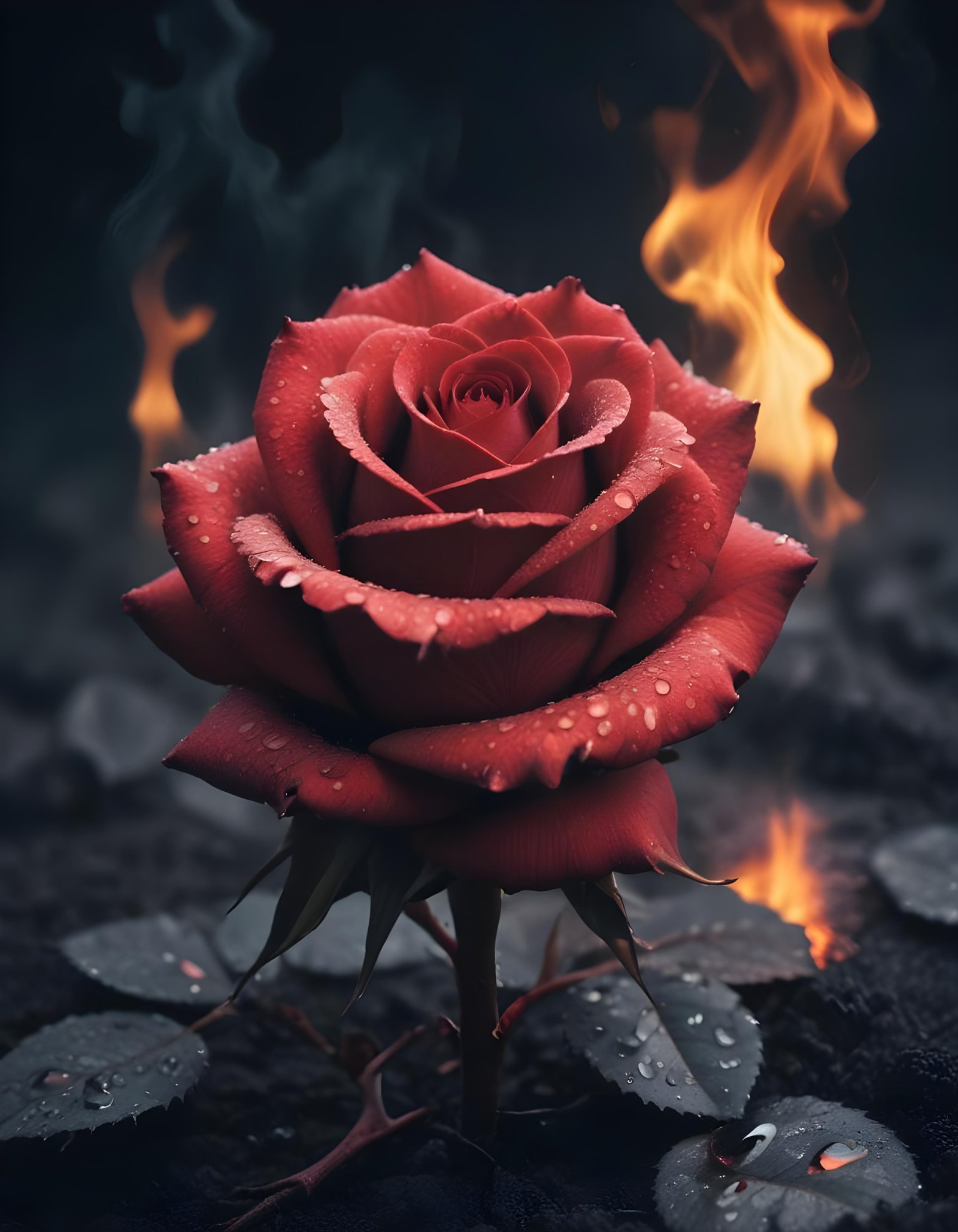 Dark Romantic Rose Flower Artwork with Dramatic Lighting and Moody Background