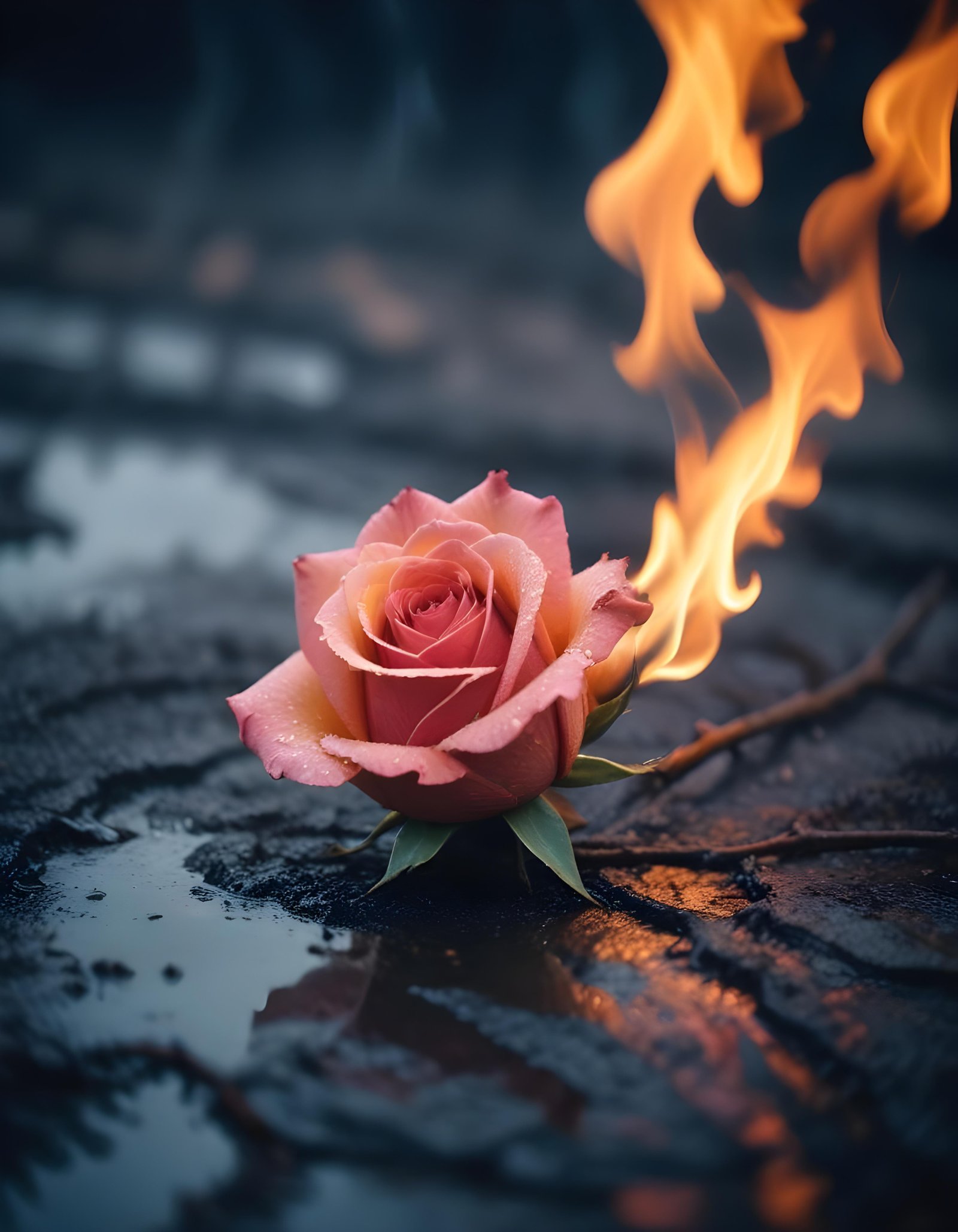 Dark Romantic Rose Flower Artwork with Dramatic Lighting and Moody Background