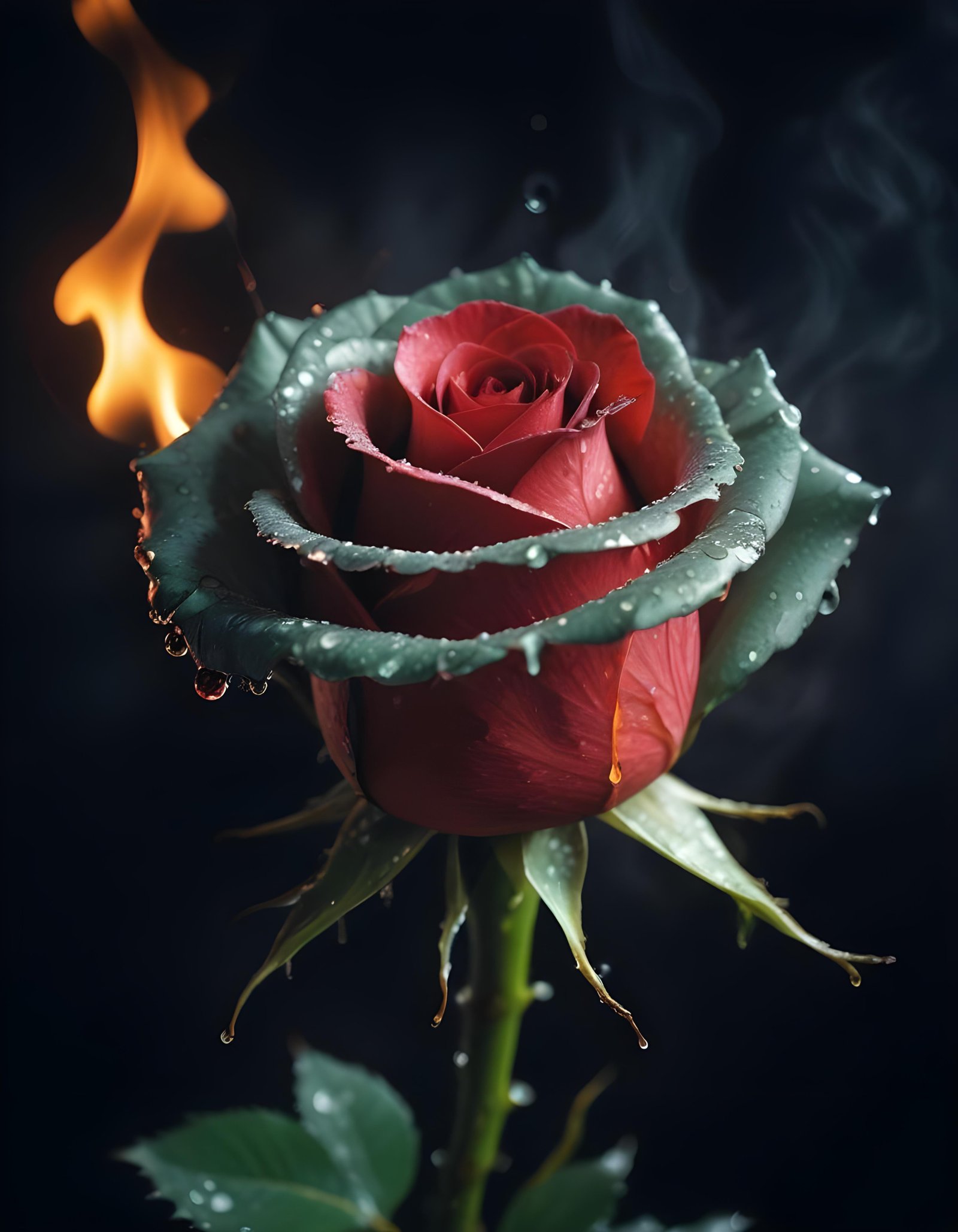 Dark Romantic Rose Flower Artwork with Dramatic Lighting and Moody Background