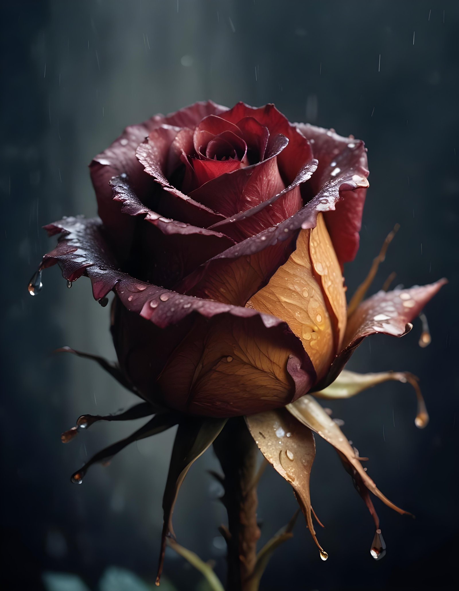 Dark Romantic Rose Flower Artwork with Dramatic Lighting and Moody Background